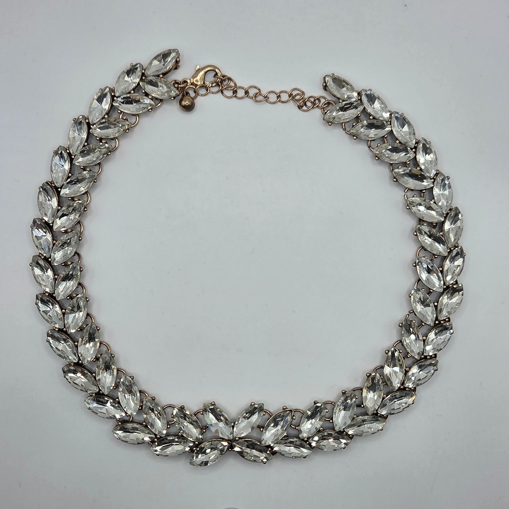 Clear Marquise Rhinestone Leaf Statement Necklace Gold Tone Crystal Bib Collar